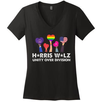 Harris Walz Unity Over Division Women's V-Neck T-Shirt