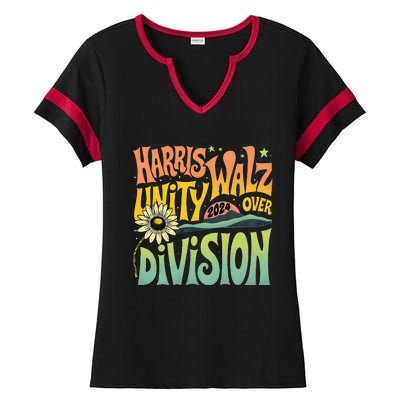 Harris Walz Unity Over Division Kamala Harris Tim Walz 2024 Ladies Halftime Notch Neck Tee