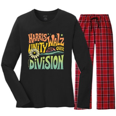 Harris Walz Unity Over Division Kamala Harris Tim Walz 2024 Women's Long Sleeve Flannel Pajama Set 