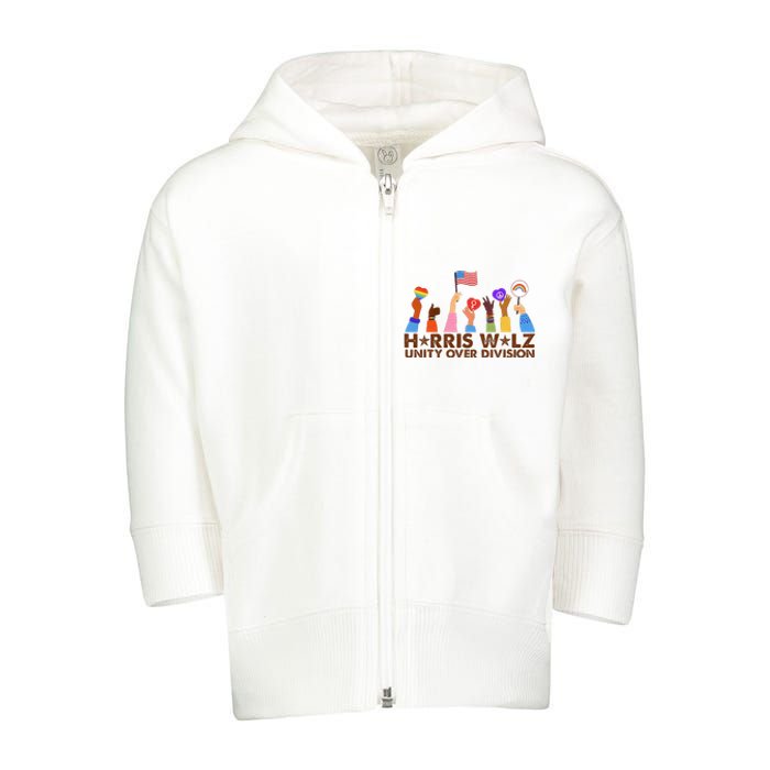 Harris Walz Unity Over Division Toddler Zip Fleece Hoodie