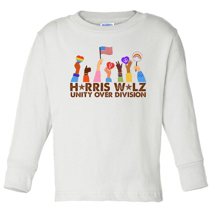 Harris Walz Unity Over Division Toddler Long Sleeve Shirt