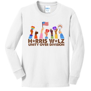 Harris Walz Unity Over Division Kids Long Sleeve Shirt