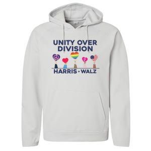 Harris Walz Unity Over Division Election 2024 Performance Fleece Hoodie