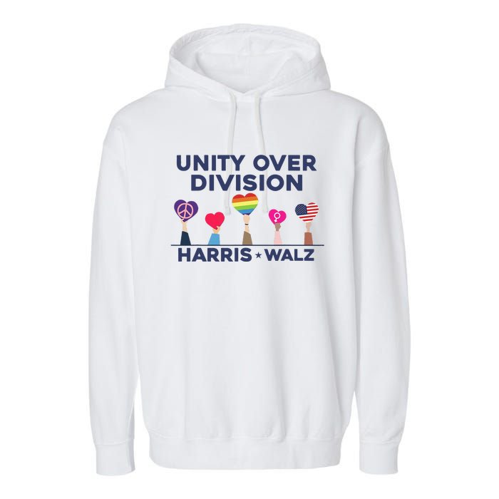 Harris Walz Unity Over Division Election 2024 Garment-Dyed Fleece Hoodie