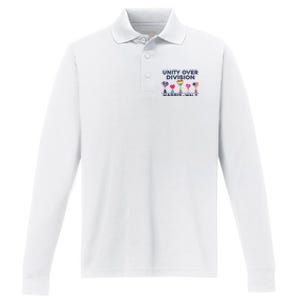 Harris Walz Unity Over Division Election 2024 Performance Long Sleeve Polo