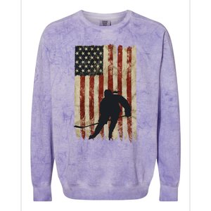 Hockey Weathered Usa Flag Patriotic Cute Gift Colorblast Crewneck Sweatshirt