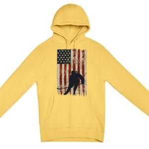 Hockey Weathered Usa Flag Patriotic Cute Gift Premium Pullover Hoodie