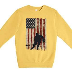 Hockey Weathered Usa Flag Patriotic Cute Gift Premium Crewneck Sweatshirt