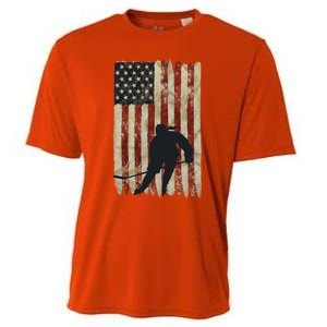 Hockey Weathered Usa Flag Patriotic Cute Gift Cooling Performance Crew T-Shirt