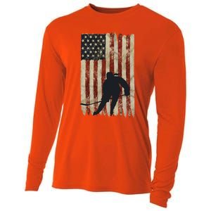 Hockey Weathered Usa Flag Patriotic Cute Gift Cooling Performance Long Sleeve Crew