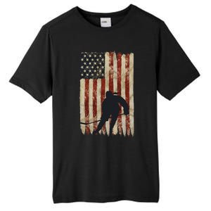 Hockey Weathered Usa Flag Patriotic Cute Gift Tall Fusion ChromaSoft Performance T-Shirt