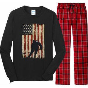 Hockey Weathered Usa Flag Patriotic Cute Gift Long Sleeve Pajama Set