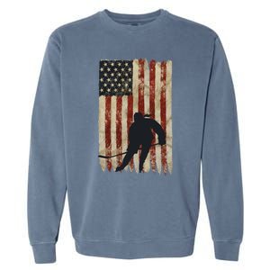 Hockey Weathered Usa Flag Patriotic Cute Gift Garment-Dyed Sweatshirt