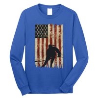 Hockey Weathered Usa Flag Patriotic Cute Gift Long Sleeve Shirt