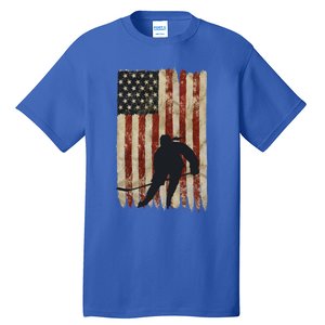 Hockey Weathered Usa Flag Patriotic Cute Gift Tall T-Shirt