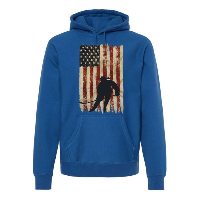 Hockey Weathered Usa Flag Patriotic Cute Gift Premium Hoodie