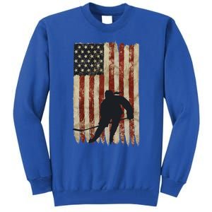 Hockey Weathered Usa Flag Patriotic Cute Gift Tall Sweatshirt