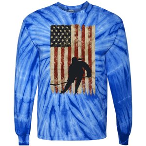 Hockey Weathered Usa Flag Patriotic Cute Gift Tie-Dye Long Sleeve Shirt