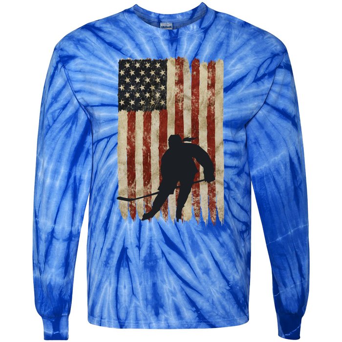 Hockey Weathered Usa Flag Patriotic Cute Gift Tie-Dye Long Sleeve Shirt