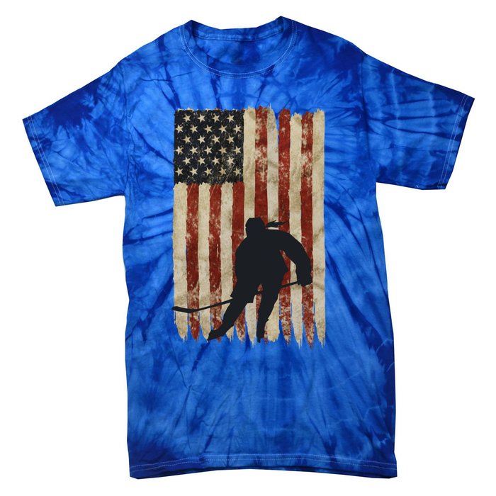 Hockey Weathered Usa Flag Patriotic Cute Gift Tie-Dye T-Shirt