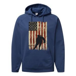 Hockey Weathered Usa Flag Patriotic Cute Gift Performance Fleece Hoodie