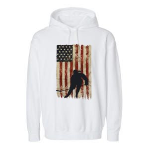 Hockey Weathered Usa Flag Patriotic Cute Gift Garment-Dyed Fleece Hoodie