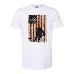 Hockey Weathered Usa Flag Patriotic Cute Gift Softstyle CVC T-Shirt