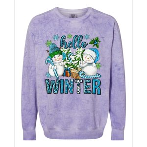 Hello Winter Vibes Cozy Season Snowman Christmas Pajamas Colorblast Crewneck Sweatshirt