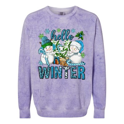 Hello Winter Vibes Cozy Season Snowman Christmas Pajamas Colorblast Crewneck Sweatshirt