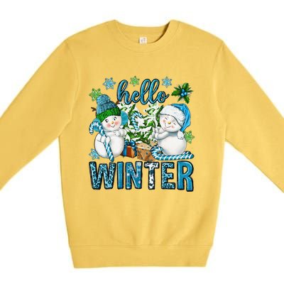 Hello Winter Vibes Cozy Season Snowman Christmas Pajamas Premium Crewneck Sweatshirt