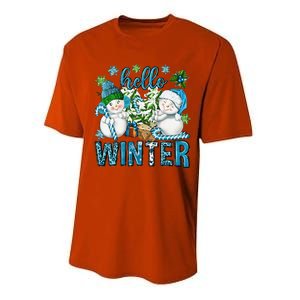 Hello Winter Vibes Cozy Season Snowman Christmas Pajamas Performance Sprint T-Shirt