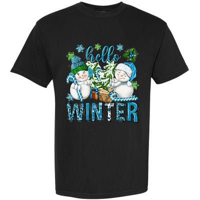 Hello Winter Vibes Cozy Season Snowman Christmas Pajamas Garment-Dyed Heavyweight T-Shirt