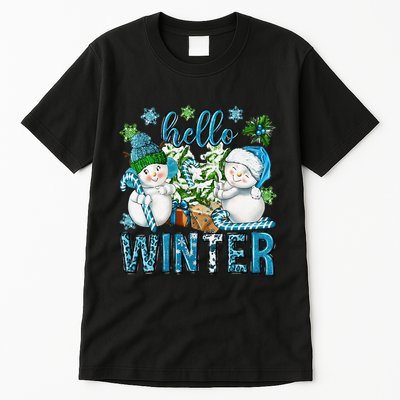Hello Winter Vibes Cozy Season Snowman Christmas Pajamas Tall T-Shirt