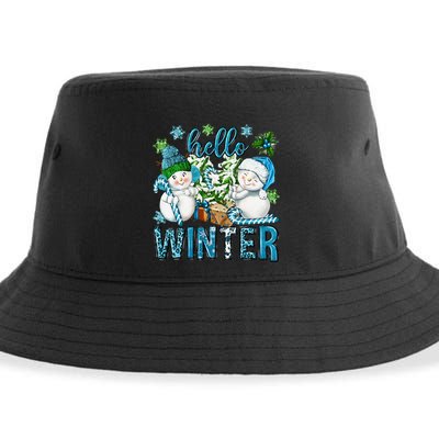 Hello Winter Vibes Cozy Season Snowman Christmas Pajamas Sustainable Bucket Hat