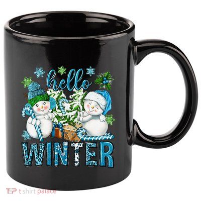Hello Winter Vibes Cozy Season Snowman Christmas Pajamas 11oz C Handle Ceramic Mug