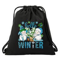 Hello Winter Vibes Cozy Season Snowman Christmas Pajamas Drawstring Bag