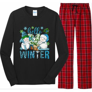 Hello Winter Vibes Cozy Season Snowman Christmas Pajamas Long Sleeve Pajama Set