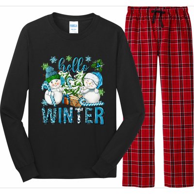 Hello Winter Vibes Cozy Season Snowman Christmas Pajamas Long Sleeve Pajama Set