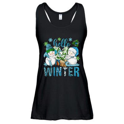 Hello Winter Vibes Cozy Season Snowman Christmas Pajamas Ladies Essential Flowy Tank