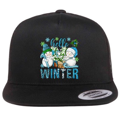 Hello Winter Vibes Cozy Season Snowman Christmas Pajamas Flatbill Hat