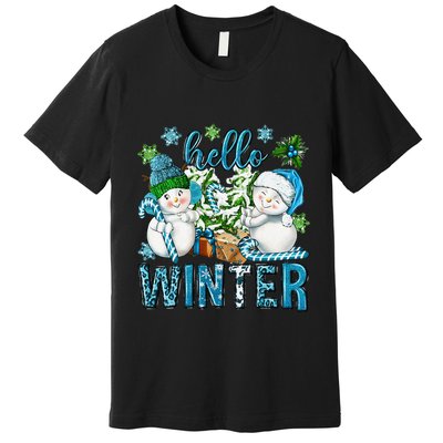 Hello Winter Vibes Cozy Season Snowman Christmas Pajamas Premium T-Shirt