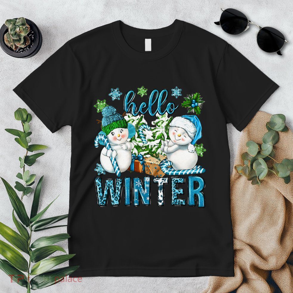 Hello Winter Vibes Cozy Season Snowman Christmas Pajamas Premium T-Shirt