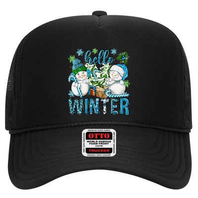 Hello Winter Vibes Cozy Season Snowman Christmas Pajamas Trucker Hat