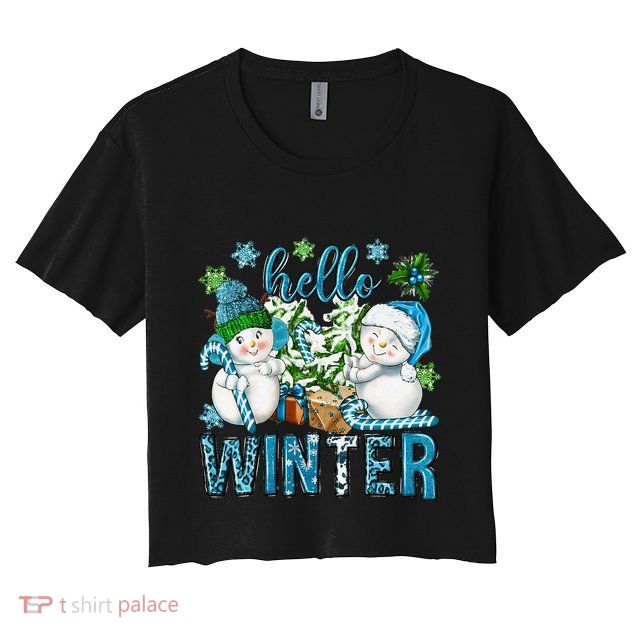 Hello Winter Vibes Cozy Season Snowman Christmas Pajamas Crop Top