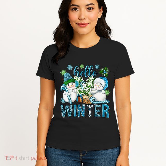 Hello Winter Vibes Cozy Season Snowman Christmas Pajamas Womens T-Shirt