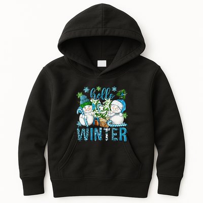 Hello Winter Vibes Cozy Season Snowman Christmas Pajamas Kids Hoodie