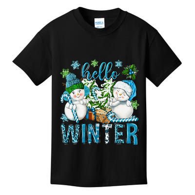 Hello Winter Vibes Cozy Season Snowman Christmas Pajamas Kids T-Shirt