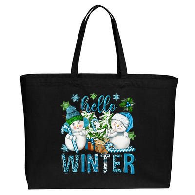 Hello Winter Vibes Cozy Season Snowman Christmas Pajamas Cotton Canvas Jumbo Tote