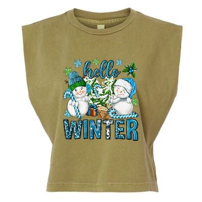 Hello Winter Vibes Cozy Season Snowman Christmas Pajamas Garment-Dyed Women's Muscle Tee