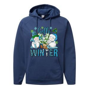 Hello Winter Vibes Cozy Season Snowman Christmas Pajamas Performance Fleece Hoodie